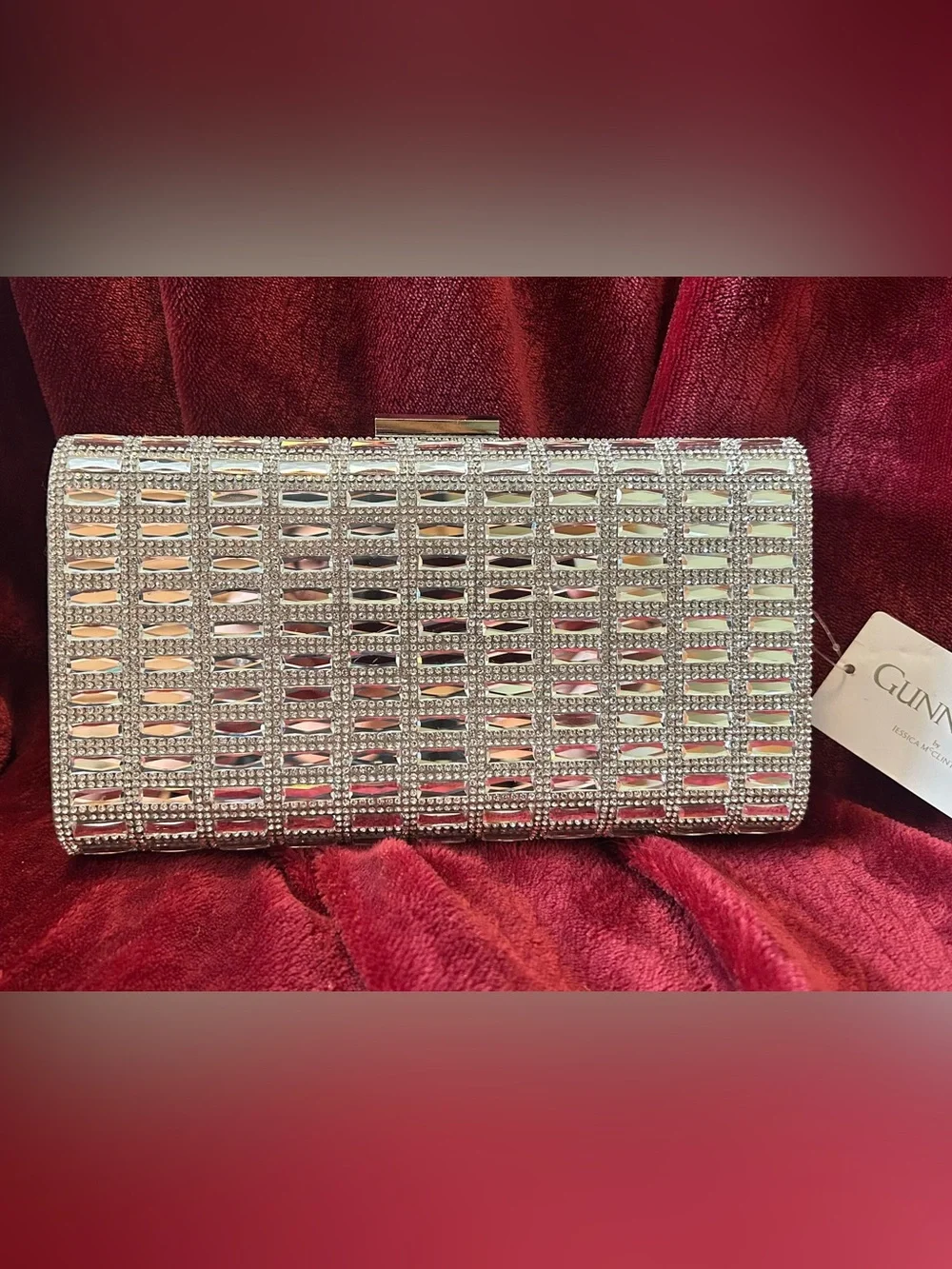Gunne Sax by Jessica McClintock Silver Crystal Evening Clutch